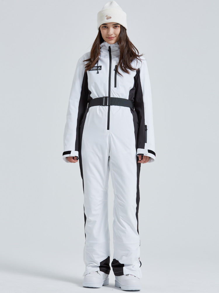 Women High Neck Hooded One Piece Ski Suits