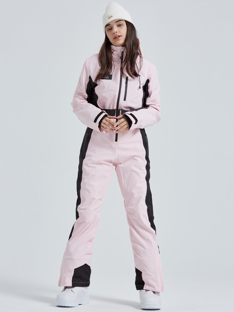 Women High Neck Hooded One Piece Ski Suits