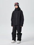 Front view of the women's glitter ski suit set with hood up