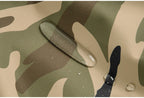 Water beading on the waterproof fabric of camo snow pants
