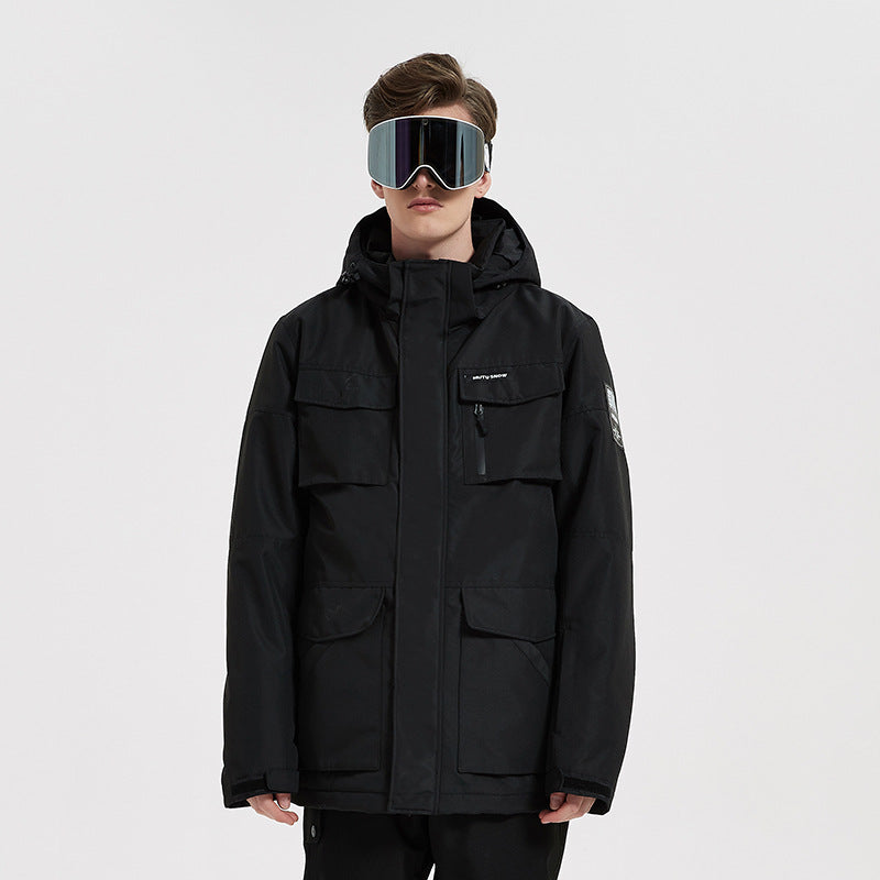 Men's Insulated Ski Jacket - Hooded Cargo Snow Jacket