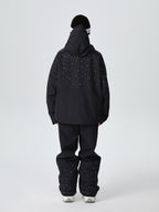 Back view of the adjustable storm hood on the glitter ski jacket