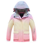 Kids rainbow waterproof ski jacket front view