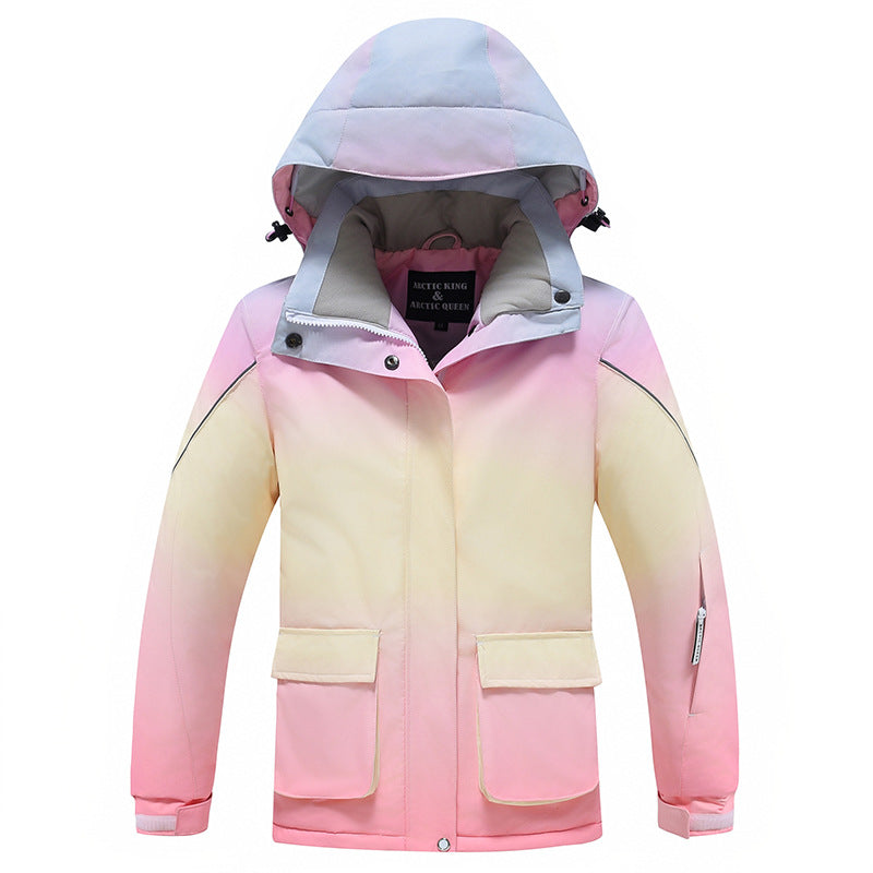 Kids rainbow waterproof ski jacket front view