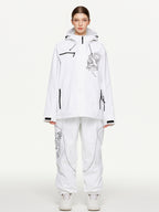 White baggy ski suit set on model