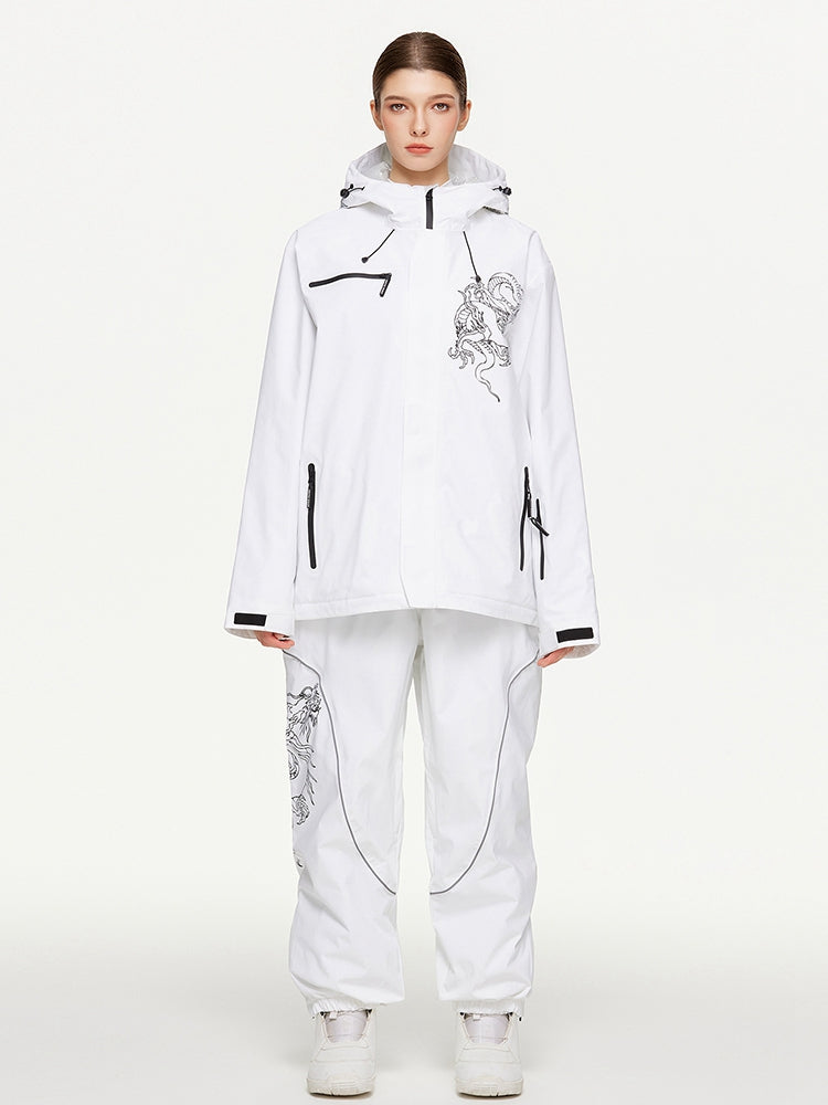 White baggy ski suit set on model