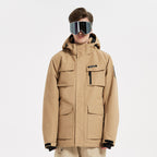 Men's Insulated Ski Jacket - Hooded Cargo Snow Jacket