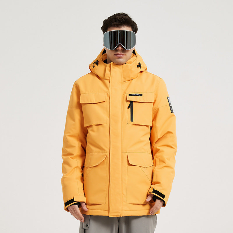 Men's Insulated Ski Jacket - Hooded Cargo Snow Jacket