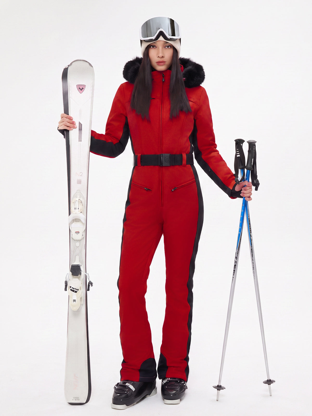 Women's Fur Collar 10K One-Piece Ski Suit