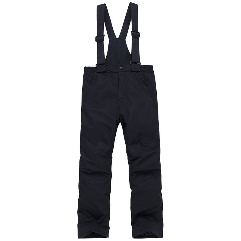 Black kids snow bib pants with adjustable suspenders