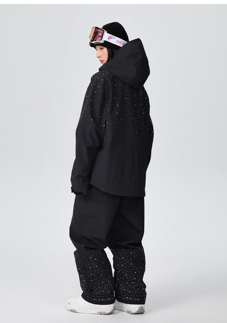 Back view of the glitter ski jacket and pants set
