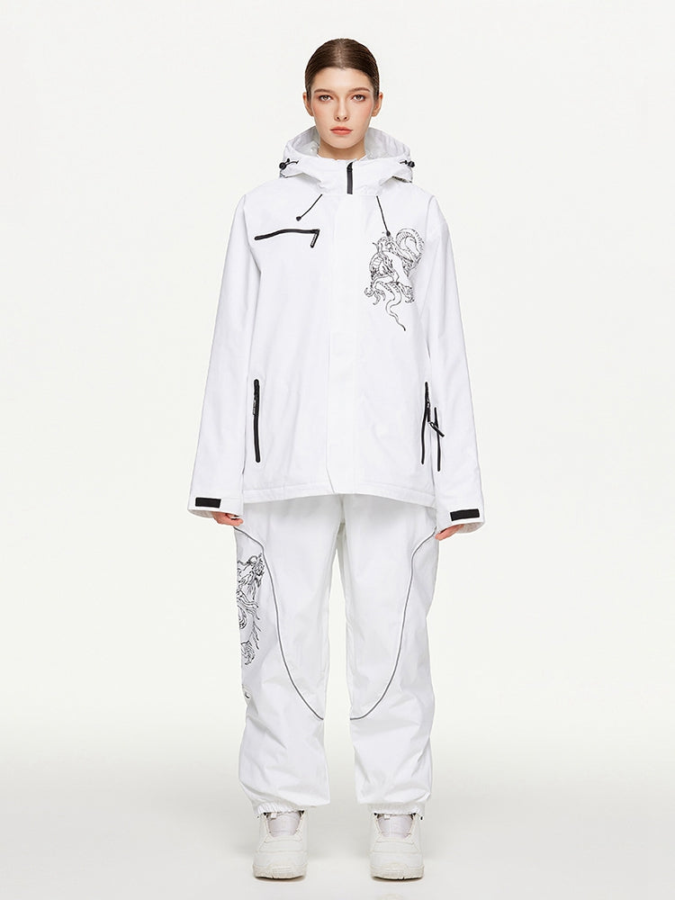 White baggy ski jacket and pants set - front view