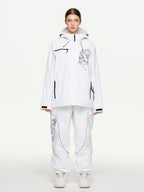 White baggy ski jacket and pants set - front view