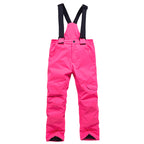 Rose red kids snow bib pants with adjustable suspenders