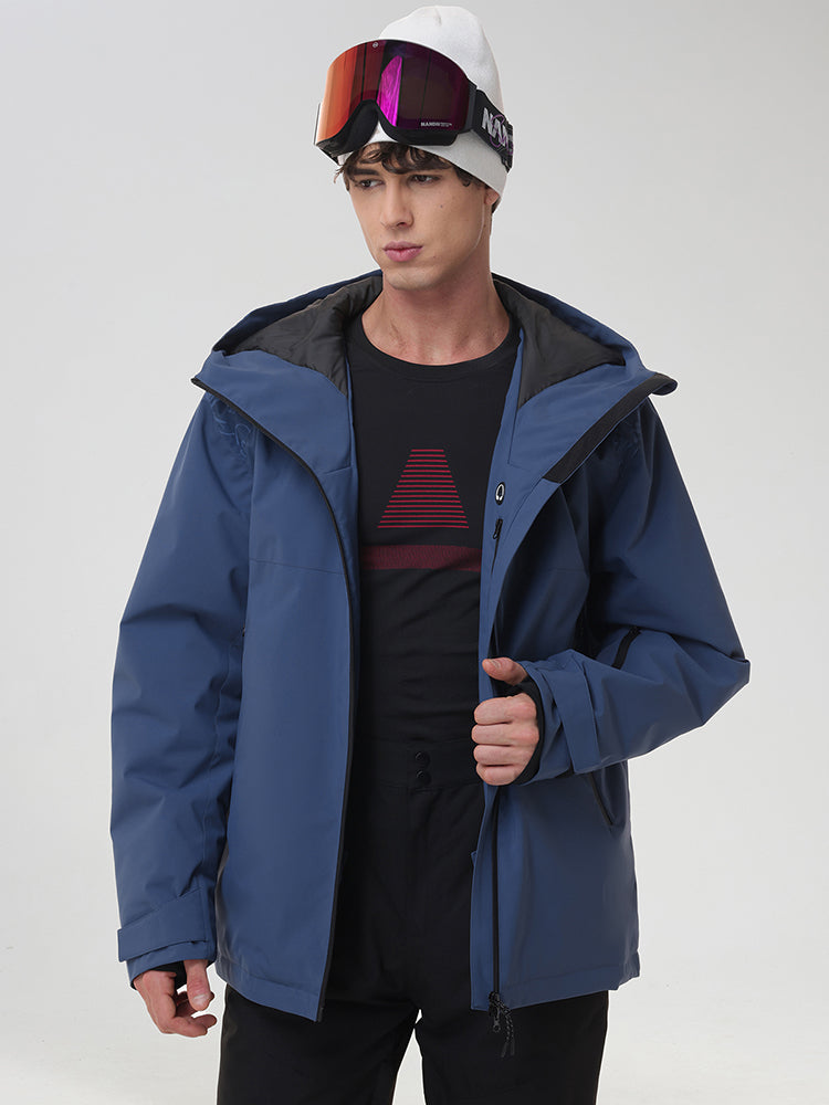 YEEFINE men's Navy graphic ski jacket, open front view
