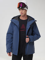 YEEFINE men's Navy graphic ski jacket, open front view