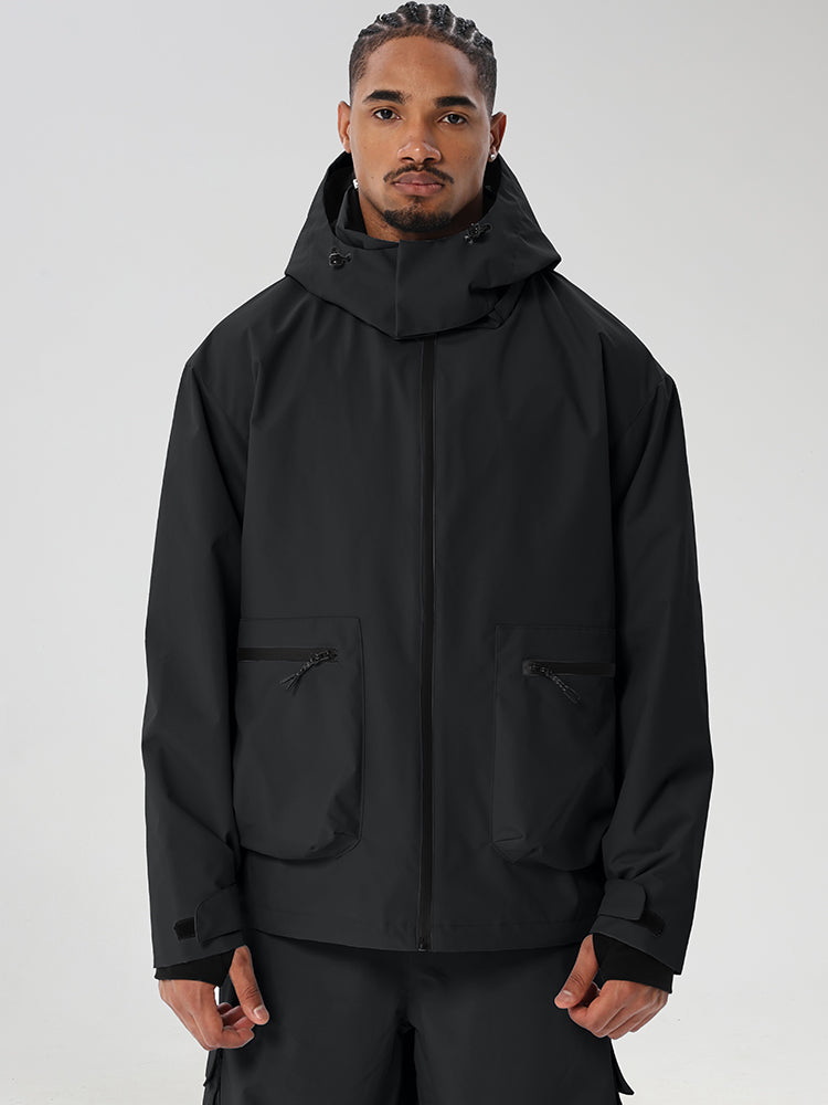 Black men's relaxed fit full-zip ski jacket - front view