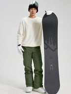 Men's Utility Snow Pants in Army Green – Full Body View with Snowboard