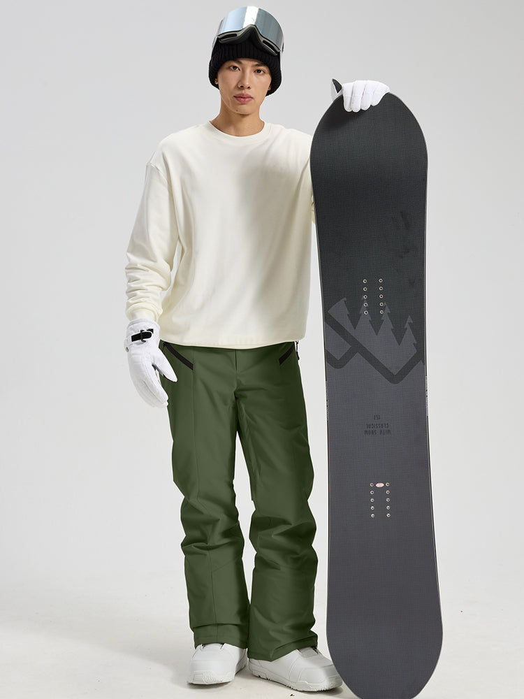 Men's Utility Snow Pants in Army Green – Full Body View with Snowboard