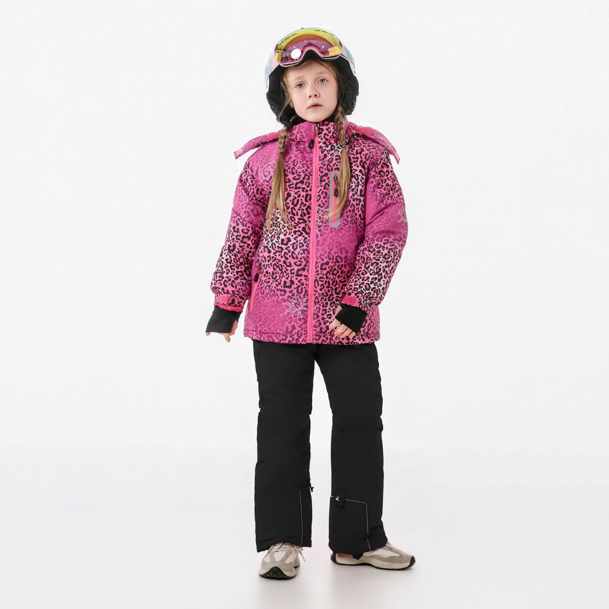 Kids Leopard Print Ski Jacket & Bib Set