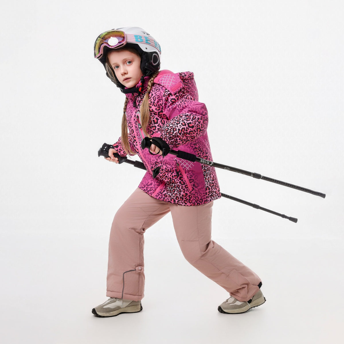 Kids Leopard Print Ski Jacket & Bib Set