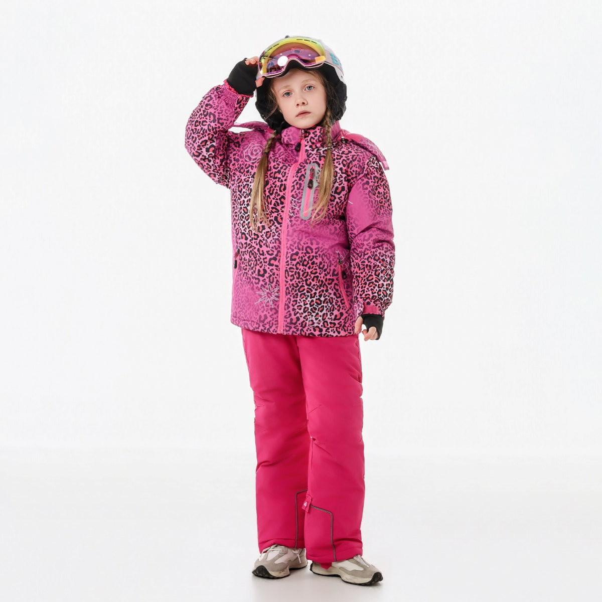 Kids Leopard Print Ski Jacket & Bib Set