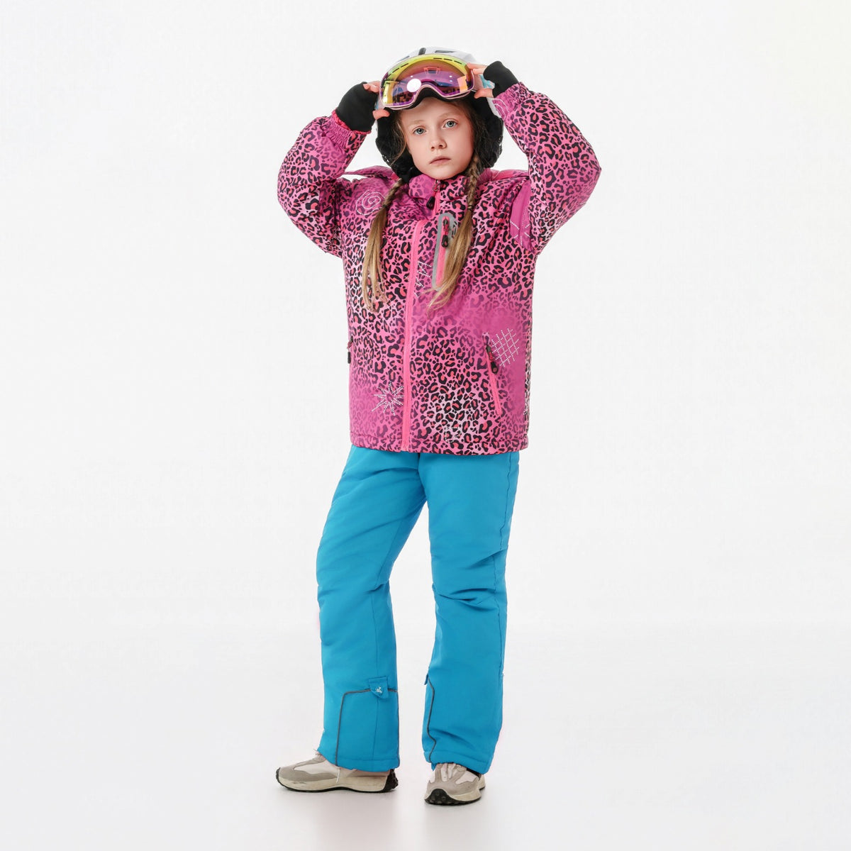 Kids Leopard Print Ski Jacket & Bib Set