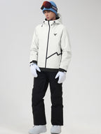 Men's beige ski jacket and snow pants set, front view