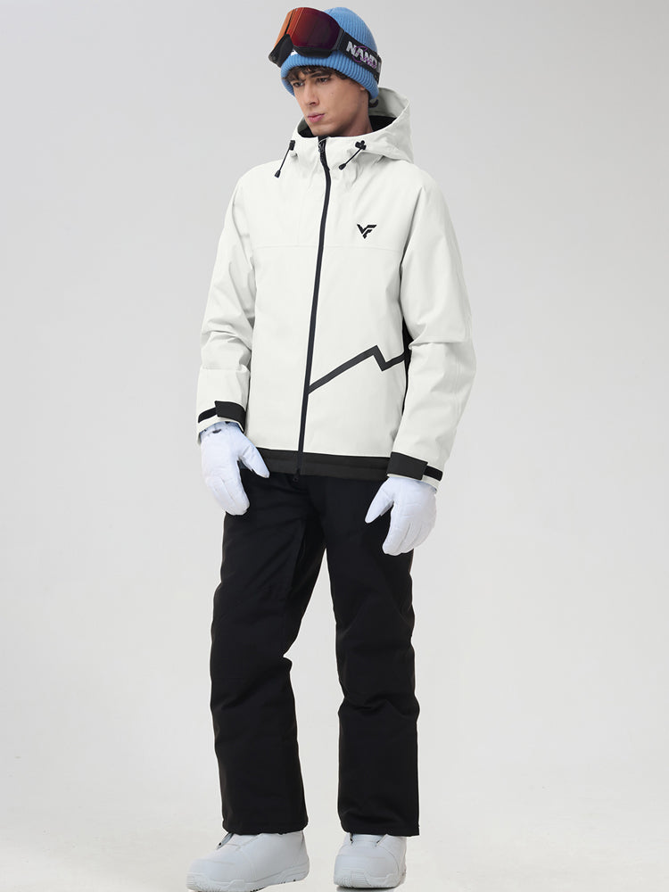 Men's beige ski jacket and snow pants set, front view