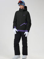 Men's black ski jacket and snow pants set, front view