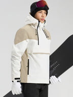 Men's white and black color block anorak ski jacket front view