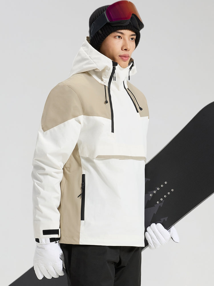 Men's white and black color block anorak ski jacket front view