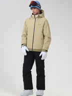 Men's khaki ski jacket and snow pants set, front view