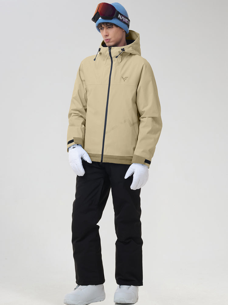 Men's khaki ski jacket and snow pants set, front view