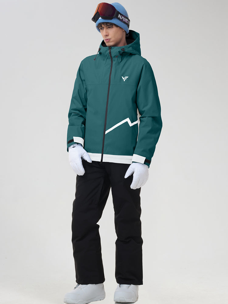 Men's green ski jacket and snow pants set, front view