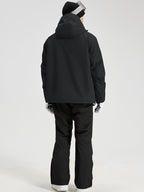 YEEFINE men's Black hooded cargo ski jacket, rear view