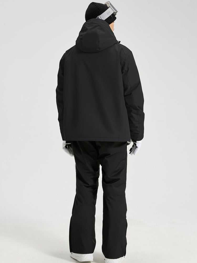 YEEFINE men's Black hooded cargo ski jacket, rear view