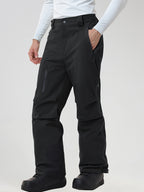 Men's insulated ski pants in Black - front view with a hand in the zip pocket
