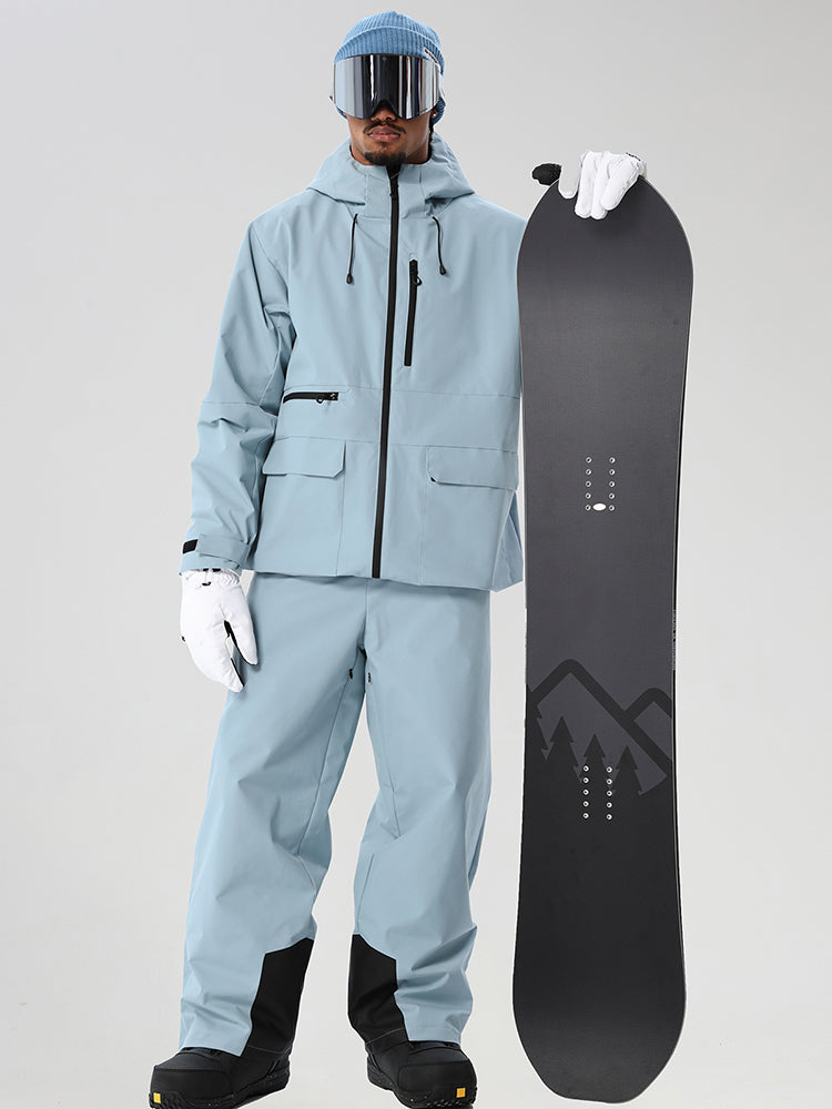 Light Blue men's full-zip ski jacket and light blue pants set - matching jacket and pants with snowboard