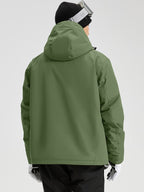 YEEFINE men's Army Green hooded ski jacket, close rear view
