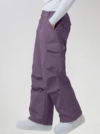 Men's Baggy Cargo Pocket Ski Pants in Purple - Side View Showing the Cargo Pocket