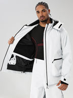 White men's relaxed fit full-zip ski jacket - open jacket showing snap snow skirt