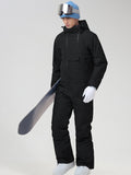 Men's Insulated One-Piece Ski Suit in Black - Three-Quarter View Showing the Chest Pockets