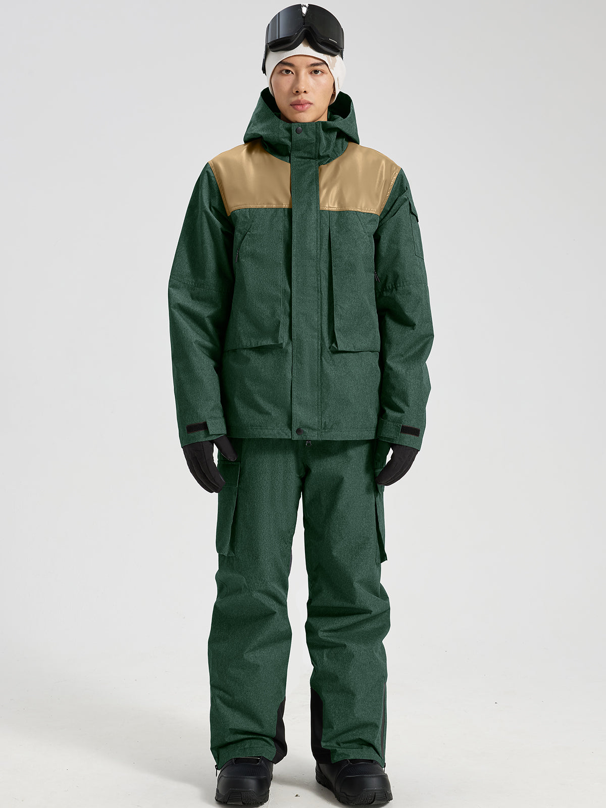 Men's Ski Jacket & Bibs Set in Dark Green – Front View