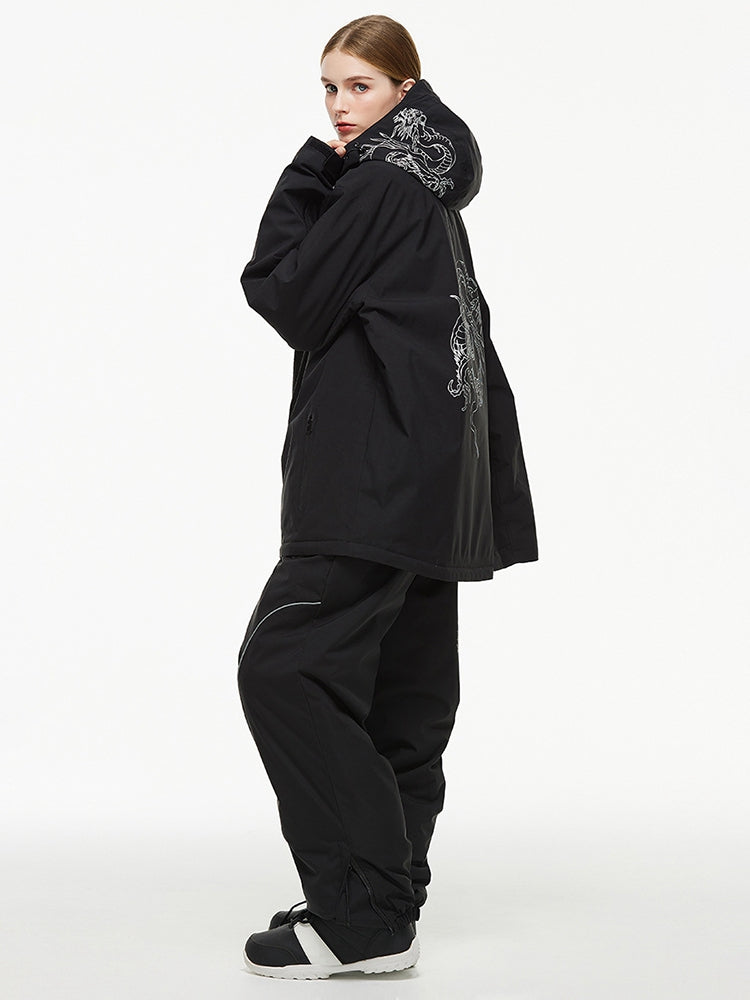 Black hooded baggy ski jacket