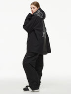 Black hooded baggy ski jacket