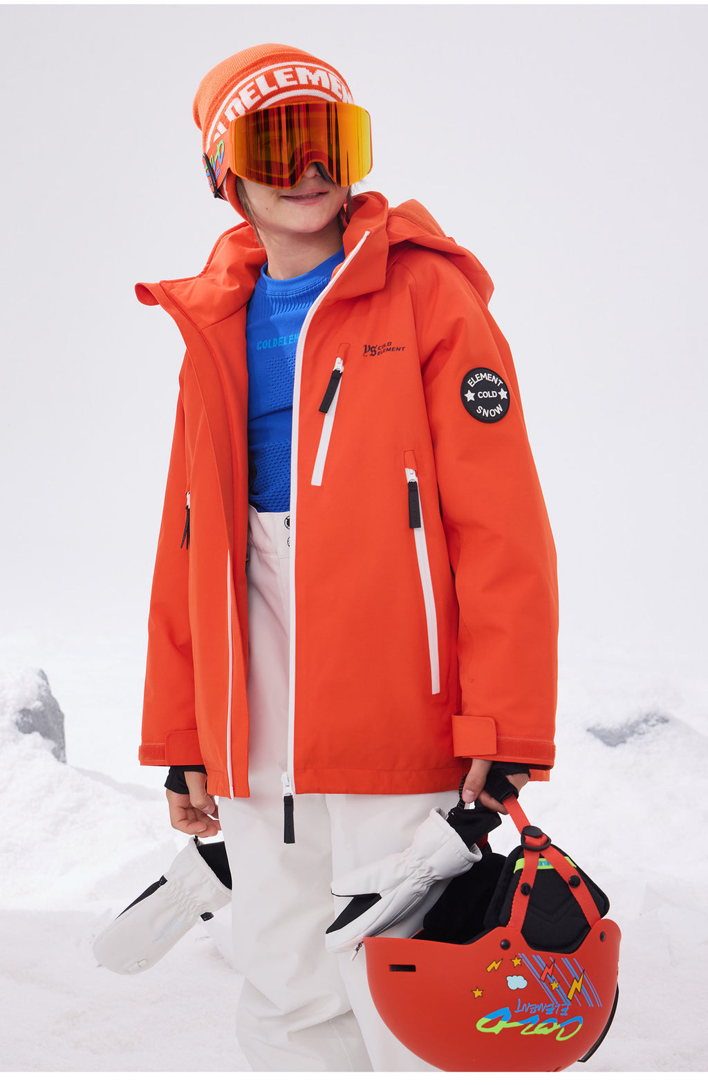 Kids' 3L shell ski jacket worn by a young skier