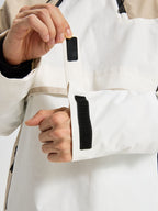 Hook-and-loop cuff tab close-up of men's anorak ski jacket