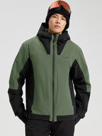 Men's army green ski jacket with YEEFINE chest logo, half-body front view