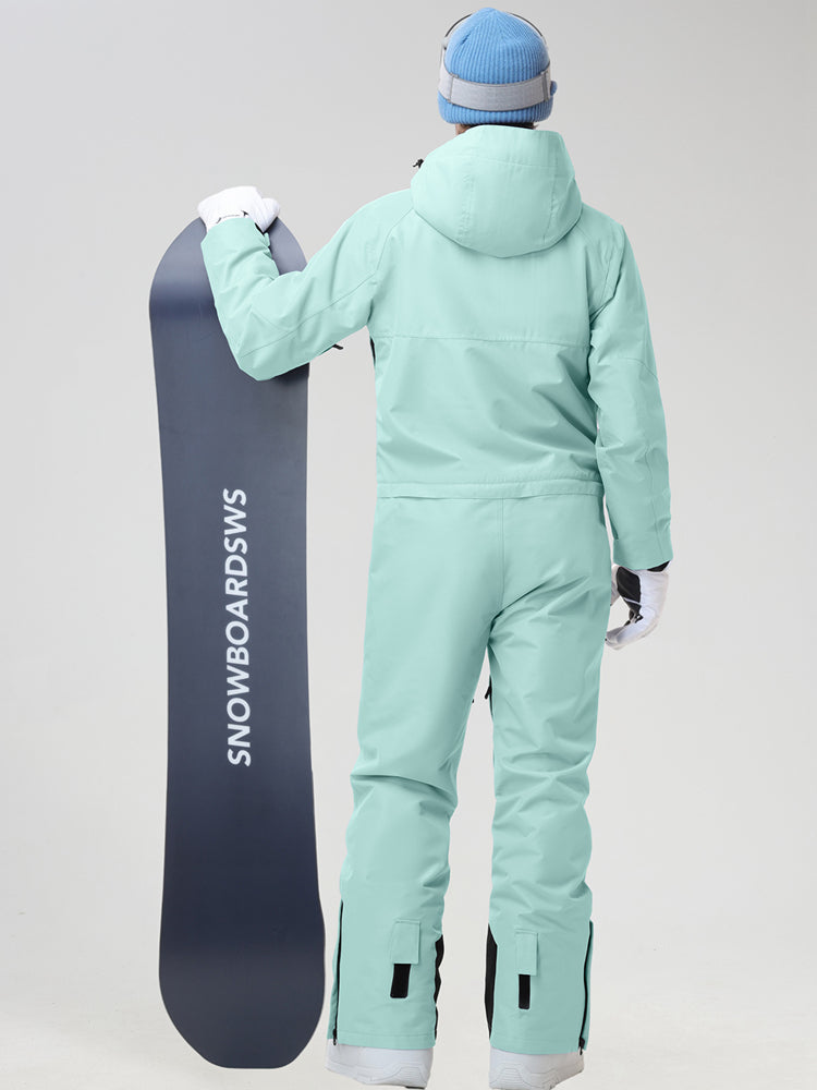 Men's Insulated One-Piece Ski Suit in Mint Green - Back View